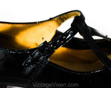 Size 12.5 Girl's Black Mary Jane Dress Shoes - Authentic 1950s 60s Girls Patent Vinyl - 12 1/2 - 50s Children's Flats Deadstock in Box - NIB