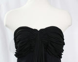 Size 8 Strapless Dress ca. 1990 by Sonia Rykiel - Black Crepe & Chiffon Cocktail with Convertible Neckline - Ruched Silk Bandeau - Bust 35