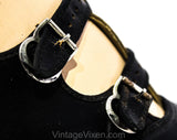 Size 5 Black 1940s Peep Toe Shoes - Small Size 5B Open Toe Platforms - Double Buckle Strap Wedges - Casual Late 40s Sandals - NOS Deadstock