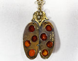 70s Pendant Necklace - Novelty Ladybug Design with Jointed Moveable Parts - Goldtone Metal Insect - Amber Spotted Bug - 1960s 1970s Jewelry