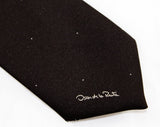 Oscar de la Renta Designer Tie - 1980s Dark Brown Men's Necktie - Chocolate Dotted Brocade 70s 80s Mens Wear - Preppy Label - Fall Autumn