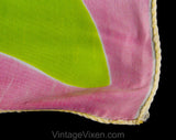 1940s Vegetable Patch Rayon Scarf by Marcel Vertes for Wesley Simpson - 40s Surreal Spring Novelty Print - Chartreuse Green Pink Orange Face