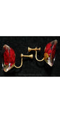50s Red Rose Lucite Earrings - Romantic 1950s Trapped Flowers - Screwbacks - Clear Plastic 50's Lucite Jewelry - Kitsch Pretty & Feminine