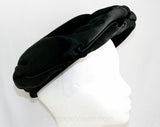 1940s Hat - Glamour Girl - Black Felt & Silk Satin - Open Top - Parisian Style 40s Hat by Odette Chapeaux - 41356-1