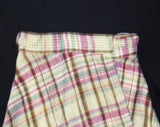 Size 2 1970s Plaid Skirt - XS 70s Magenta Purple Teal Blue Brown & White A Line Casual Wrap - Fall Autumn Knee Length School Girl - Waist 24