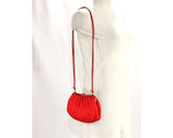 80s Red Designer Purse - Frances Patiky Stein Handbag - Crinkle Silk Satin & Leather 1980s Shoulder Bag - Haute Quality Made in Italy