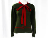 Size 6 Gucci Sweater - 1920s Inspired Flapper Style Designer Knit Top - Winter Spring - Small Sage Green & Cranberry Red Scottish Cashmere