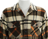 Men's Medium 1960s Brown Plaid Jacket - Working Man Lumberjack - Rustic Fall Autumn 60s Outerwear - 1960's College Man Label - Chest 44