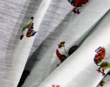 Chickens Roosters Novelty Print Jersey Knit Fabric - 2 Yards x 56 Inches - Thin Pale Blue Red Orange Spring Green - Cute Farm Animal 60s 70s