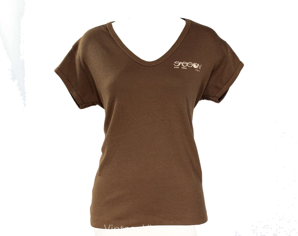 Large Sasson T Shirt - Vintage 1980s Tee - Cocoa Brown