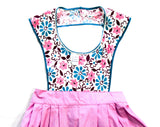 1950s Child's Lavender Apron with Daisy Flowers - 50s Cotton Pinafore Smock - Girls Size 6 to 8 - Purple Teal Blue White - Rick Rack Trim