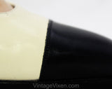 Size 9.5 Ferragamo Shoes - Fine Quality Designer Slingback Pumps - 9 1/2 AA Narrow Bone & Black Two Tone Heels - Leather Toe Caps - Gorgeous