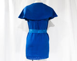 Small 1930s Jacket with Figural Birds Buckle - Authentic 30's Cobalt Blue Silk Wrap - Romantic Shawl Collar - Brocade Belt - Early Plastic
