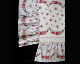 Full Size 1950s Bedspread - Pink & White Roses Quilted 50s Bedroom Linens - Glossy Cottage Floral 50s Double Bed Cover - 105.5 x 93 Inches