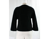 Size 6 Glam 1950s Black Beaded Sweater - Early 60s Small Open Front Cardigan - Hand Sewn Beadwork - Flowers - Imported from Europe - Bust 36