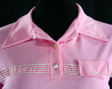 FINAL SALE Girl's Size 14 Polo Shirt - Pink Cotton Striped 1960s Teen Girls Top - Deadstock Summer Childrens Casual 60s Short-Sleeve