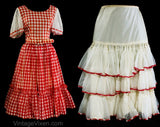 Size 8 Red Gingham Dress & Matching Petticoat - 1950s Style Square Dance Fluffy Frock - 60s 70s Fit and Flare Shirtwaist Costume - Waist 27