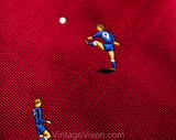 Men's Soccer Tie - 1970s Novelty Sports Coach Theme Polyester Necktie - Maroon Burgundy 1970s Neckwear - Wide Width - Euro Football Players