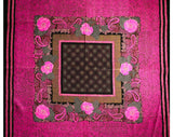 Pauline Trigere Scarf - Magenta Pink & Black Floral Print Silk - 1970s Designer - Flowers Paisleys Pointillist - 70s 80s - 34 Inch Square