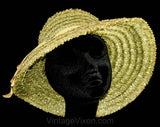 Wide Brim Hat - Tender Spring Green - 1960s - Ribbon - Straw 41427-1