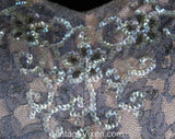 Size 10 Cocktail Dress - As Is 50s Lace Dress with Sequins & Beadwork - Fairytale 1950s Periwinkle Blue Lace Pink Taffeta - Waist 28 - 50771