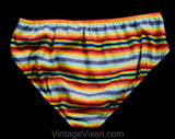 Rainbow Bikini Bottom - 1970s Small Medium Sexy Topless Swimsuit - Red Orange Yellow Green Blue Purple Striped Knit - Deadstock - Hip 35 36