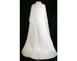 Size 8 Wedding Dress - Moderne 1960s Satin Bridal Gown with Lattice Pearl Sleeves & Detachable Train - Bust 35 - NOS Deadstock - 31886-1