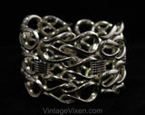 Gold Hue Metal Bracelet - 1960s 70s Lyrical Metal "Weave" Effect Linked Jewelry - Goldtone Brassy Loops - 2 Inches Wide - SAC - 50513