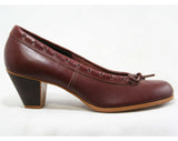 Size 7 N Leather Shoes - Dexter - High Quality Sophisticated 1980s Deadstock - Fine Oxblood Brown Leather - Stacked Wood Heel - 7N - 43607-1