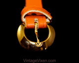 Medium 1960s Belt - Tangy Orange Vinyl Belt with Brass Buckle & Horse Bits - Size 8 to 12 Mod 60s Belt - Chic Spring Summer Resort Style