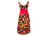 Size 6 Paisley Butterfly Maxi Dress - Bohemian 70s Sleeveless Ankle Length Gown - Black Green Pink Orange Psychedelic with Velvet - Bust 35