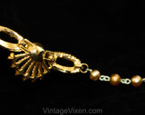 Antique Style Seashell & Pearl Necklace - Victorian Revival 1950s 1960s Goldtone and Rhinestones - Mermaid Aquatic Queen of the Sea