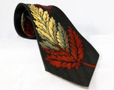 40s Mens Tie - Forest Green Botanical Leaves Print 1940s Rayon Necktie - Burnt Orange & Sage Leafy Pattern - Swing Era Wide Men's Cravat