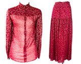 Size 6 Designer Dress - Burgundy & Gold Metallic Chiffon 70s Sheer Top and Skirt Set - Two Piece 1970s Gypsy Bohemian Outfit - Waist 27