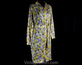Size 12 Floral Gauze Dress - Made In Italy - Purple & Yellow Flowers Long Sleeve - Medium Large Print Cotton Summer Dress - Bust 40 - 50795