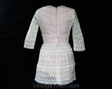 Size 6 White & Pink Mini Dress by Designer Victor Costa - Posh Small Ivory Embroidered Organdy with Pink Lining - Petite Length - Waist 26
