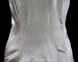 As Is 1950s Burlesque Style Satin Leotard - Size 8 Sexy 50s Baton Twirler Style Costume Bodysuit with Fringe & Sequins - White Red Blue