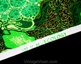 60s Green Cotton Fabric - 2 Yards x 55 Inches - 1960s High Quality Hippie Yardage Titled Ecology Let It Be - Abstract Primordial Botanical
