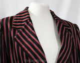 Size 12 Designer Blazer by Oscar de la Renta - 1990s Black & Red Striped Ringmaster Style Business Wear - Large Suit Jacket - Bust 39