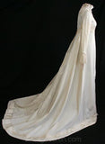 Size 6 Wedding Dress with Train - Lovely 1960s Bridal Gown with Bell Sleeves & Bow Accented Hem - NWT Deadstock - Bust 34 - 30894-1