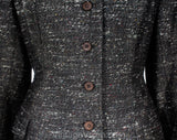 Size 6 1940s Suit - Brindled Brown 30s 40s Fleck Wool Jacket & Skirt Set - Sharp Tailoring - Long Peplum - Early Cloth Zipper - Waist 26