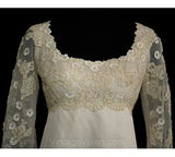 Size 6 Wedding Dress & Train - Elegant 1960s Empire Peau du Soie Bridal Gown - Priscilla of Boston - Bust 33.5 - Waist 29 - Deadstock -31787