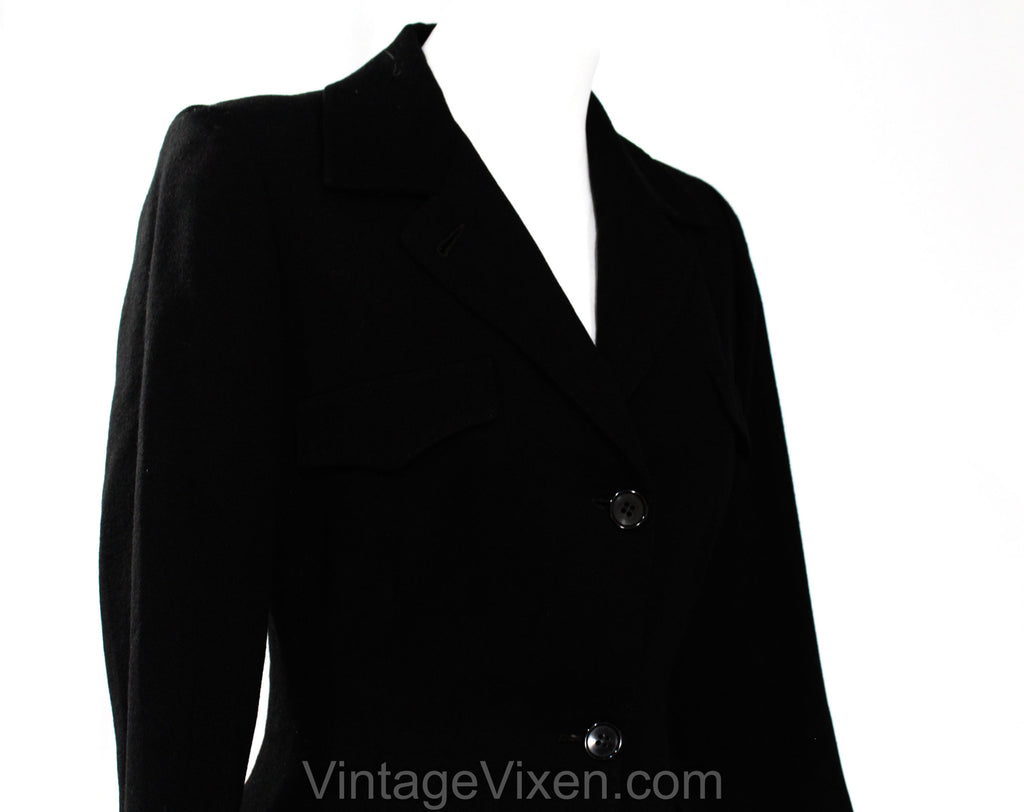 Small 1940s Gabardine Jacket - 30s 40s Black Nipped Waist Wool