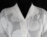 Size 14 Christian Dior Shirt - Fresh White Cotton Flowers Brocade - Paris Designer 1990s Top - Long Sleeved Large Spring Blouse - Bust 40