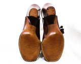 Size 5 1940s Brown Shoes - Terrific Asymmetric Lace Up Design - 5B Open Toe Leather Pumps with Wooden Beads - Chic 30s 40s NOS Deadstock