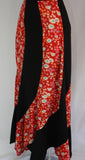 Size 10 Hippie Skirt - 1970s Black & Daisy Spiral Design with Unique Seaming - Waist 29 Hip 40 - Boho Bohemian Fall Autumn - Red Orange