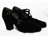 Size 5 1940s Black Suede Shoes - Unworn Beautiful 40s Pumps with Criss Cross Buckles - Rounded Toe High Heels - Pin Up Girl NOS Deadstock
