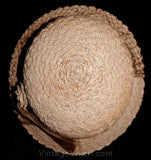 Lovely 1930s Whitewash Straw Hat with Cocoa Velvet & Veil -30s Millinery - Wonderful Character - Spring - Fall - Autumn - Net - 32236-1