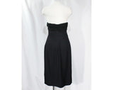 Size 8 Strapless Dress ca. 1990 by Sonia Rykiel - Black Crepe & Chiffon Cocktail with Convertible Neckline - Ruched Silk Bandeau - Bust 35