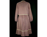 XS Boho 70s Sun Dress & Jacket - Sexy Khaki Jersey Knit - Size 2 Prairie Calico Print Cotton Summer Frock - 1970s Bohemian - Bust 32